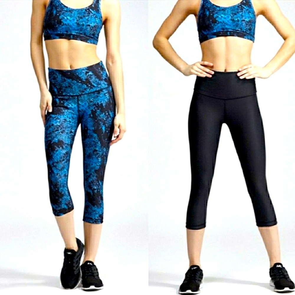 Tone It Up Black and Blue Tie Dye Capris
